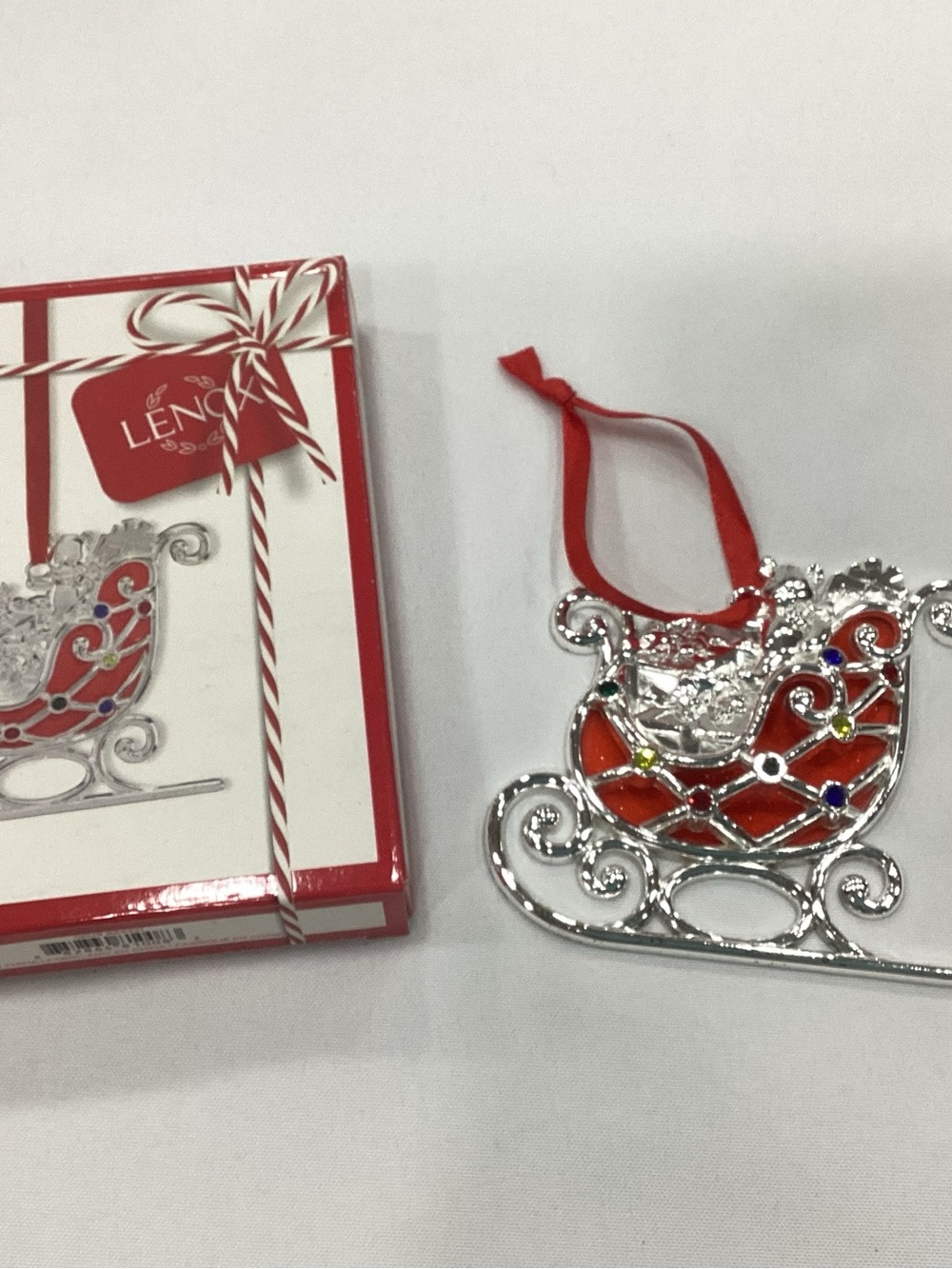 Lenox Red and Silver Sleigh Ornament with Jewel Accents